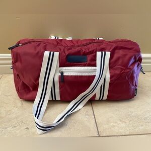 Red Duffel Bag with White Straps